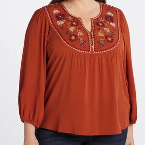 Mason & Belle Zelia Embroidered Burnt Orange Women's Top